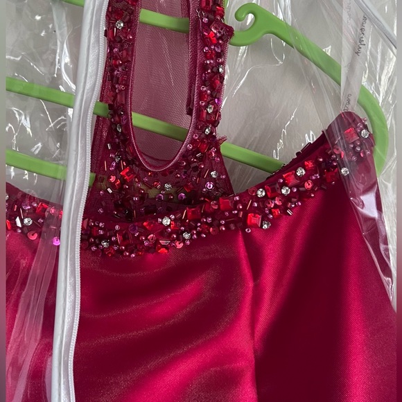 Bright red, silk prom dress. - Picture 3 of 3